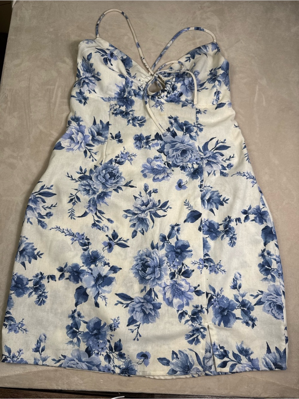 Haute Monde White Mini Dress with Blue Floral Print